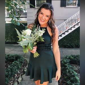 Beautiful hunter green mini dress from These Three Boutique